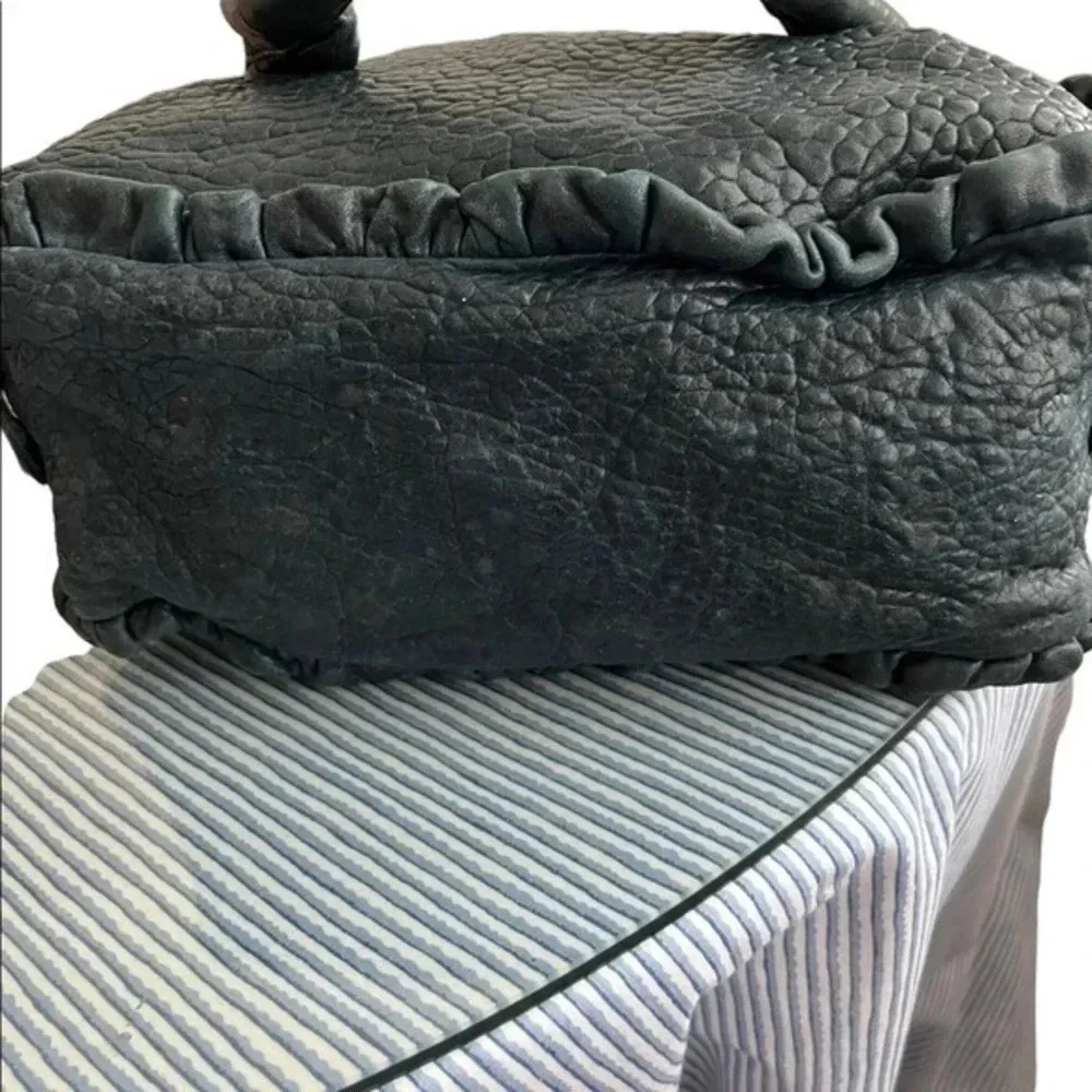 𝅺Treesjc Pebbled Navy‎ Leather Satchel Silver Hardware